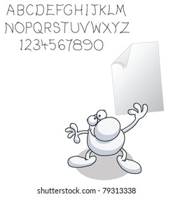 Man with blank paper and hand written alphabet for your own message