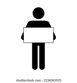 Man with a blank poster. Cartoon poster. Peace symbol. Vector illustration. stock image.