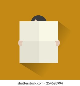 Man with blank poster flat icon