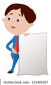 Man with a Blank Sign Board or paper, vector illustration