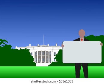 Mann mit leerem Schild außerhalb des Weißen Hauses Washington DC