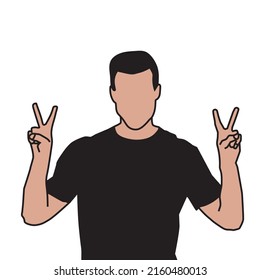 Man in blank space black t-shirt showing peace signs stock illustration