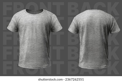 Man Blank T-shirt Mockup, Clean Unisex Fashion Shirt, Men Grey Tshirt Outfit Template, Realistic Font Back 3D Clothes, Male Cloth on Text Grey Background