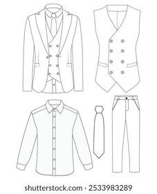  HOMBRE BLAZER CHAQUETA DE COLECCIÓN Y TRAJE DE PANTALÓN VESTIDO DE DESGASTE CORPORATIVA DISEÑO PLANO DISEÑO DE MAQUETA DE ILUSTRACIÓN VECTORIAL