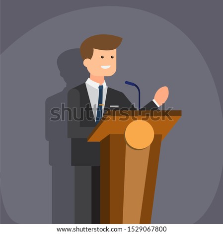 man with blazer, suit, speaking at the podium flat illustration