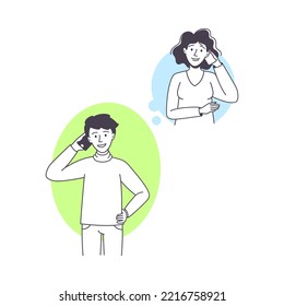 Man Blogger Character with Smartphone Speaking with Woman Vector Illustration