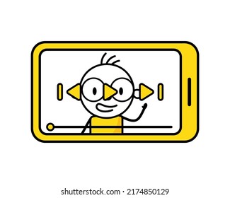 Man blogger recording media content. Content production for social media. Bloggers concept. Vector stock illustration.