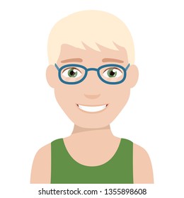 Man with blond hair and glasses is smiling. Isolated vector illustration