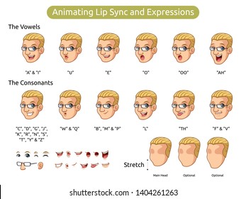 Man with blonde hair cartoon character design for animating lip sync and expressions, vector illustration.