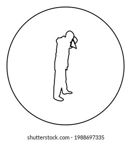 Man is blow one's nose into handkerchief tissue paper Cough Rhinitis Allergies concept Sneezing Runny nose Snot highlighted Male smoky blowing orcue Hay fever silhouette in circle round black color