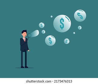 Dólar de burbuja inflado del hombre, burbuja del dólar inflado