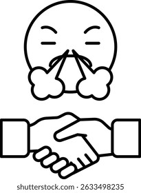 A man is blowing his nose and the other man is shaking his hand. Concept of awkwardness and discomfort in a business setting