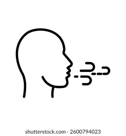 man blowing icon, smoking , thin line symbol isolated on white background, editable stroke eps 10 vector illustration