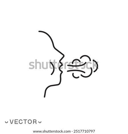 man blowing icon, smoking , thin line symbol isolated on white background, editable stroke eps 10 vector illustration