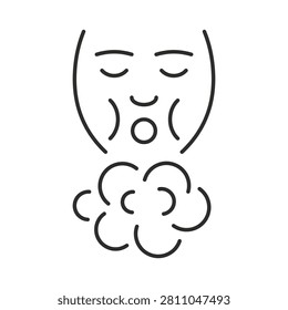 Man blowing icon, thin line symbol on white background, smoking