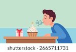 Man Blowing Out Candle on a Cupcake During Birthday Celebration