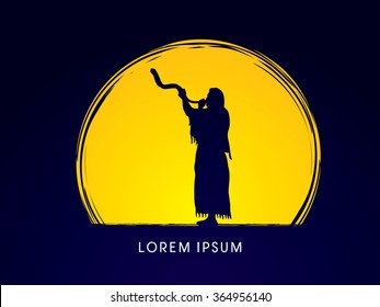 A Man Blowing the shofar  , designed on moonlight background graphic vector.