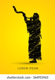 A Man Blowing the shofar , designed using grunge brush graphic vector.