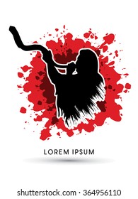 A Man Blowing the shofar , designed using grunge brush on spin wheel background graphic vector.