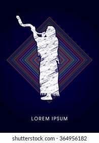 A Man Blowing the shofar , designed using grunge brush on line square background graphic vector.