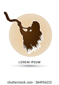 A Man Blowing the shofar , designed using grunge brush on line circle background graphic vector.