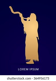 A Man Blowing the shofar graphic vector.