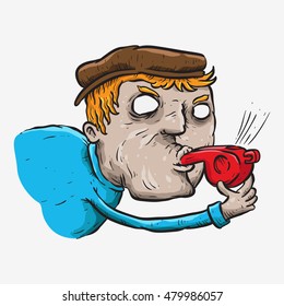 man blowing a whistle so hard called a whistle blower sketch line art colored