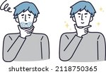 A man with a blue beard, before and after set, simple illustration
