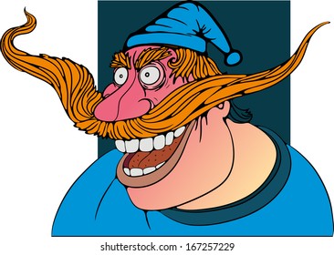a man in a blue cap smiling, shouting,caricature.