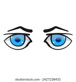 Man blue eyes comic isolated on white background. Hand drawn open eyes 
