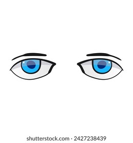 Man blue eyes comic isolated on white background. Hand drawn open eyes