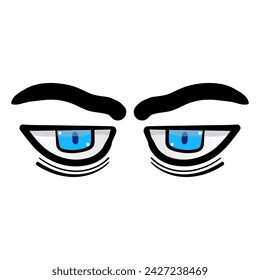 Man blue eyes comic isolated on white background. Hand drawn open eyes 