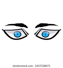 Man blue eyes comic isolated on white background. Hand drawn open eyes 