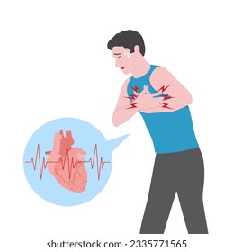 Man in blue have heart attack. He is suffering from heart heath problem.