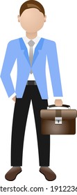 Ein Mann in einer blauen Jacke mit einer Aktentasche. Business Style. Flache Vektorgrafik.