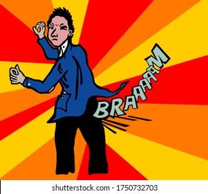 A man with blue jacket farts