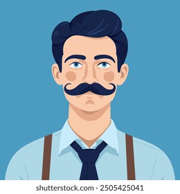 Man with blue moustache. No shave. Movember. Vector illustration.