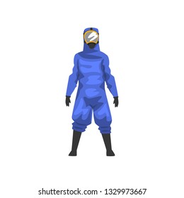 Man in Blue Protective Suit and Helmet, Professional Safety Uniform Vector Illustration