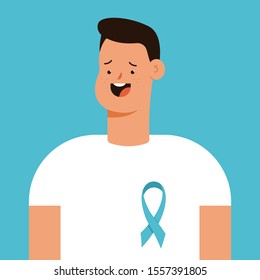 Man with blue ribbon. Prostate cancer vector concept illustration isolated on background.