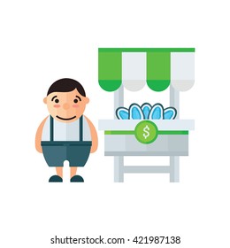 man and blue shellfish market 
