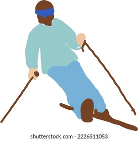 man blue skiing mountain flat drawing