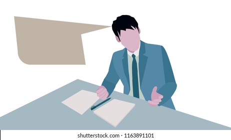 
A man in a blue suit is sitting and explaining something