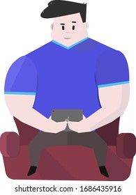 Man in blue with a tablet in his hands