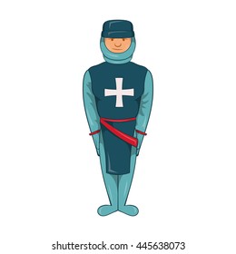 Man in a blue uniform with a cross on his chest icon in cartoon style on a white background