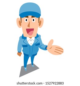 A Man in blue work clothes proposing
