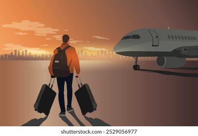 A man boards a plane, eager to embark on a journey through the clouds, leaving behind the world below as he flies toward new horizons and endless possibilities in the sky.