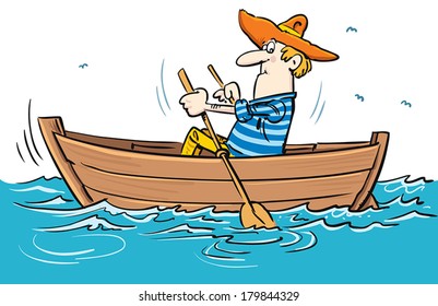 Man in  the boat.