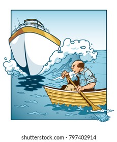 Man in Boat About to Collide with Yacht