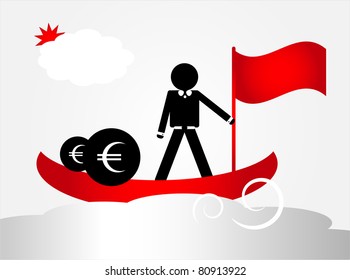man in boat with flag