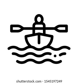 Man in Boat with Oar Canoeing Icon Vector Thin Line. Contour Illustration